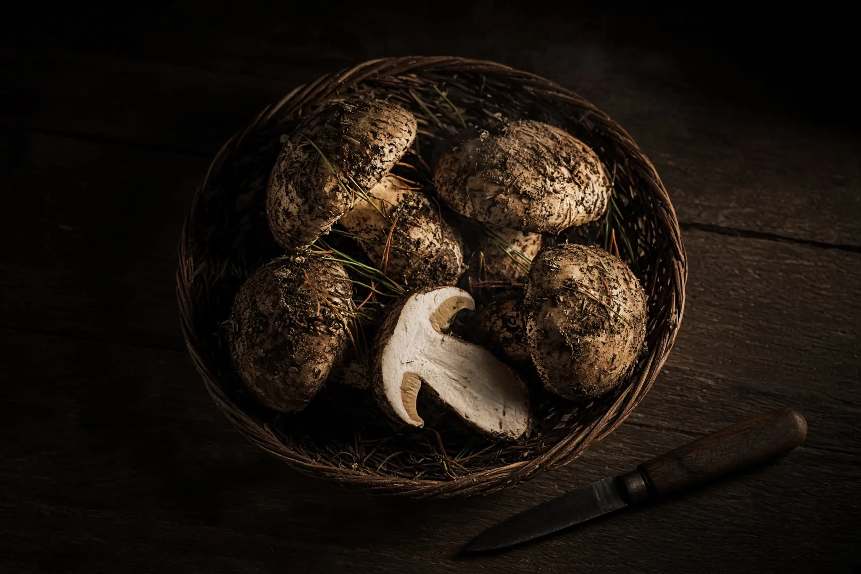 Matsutake mushrooms arranged as a seasonal ingredient study.